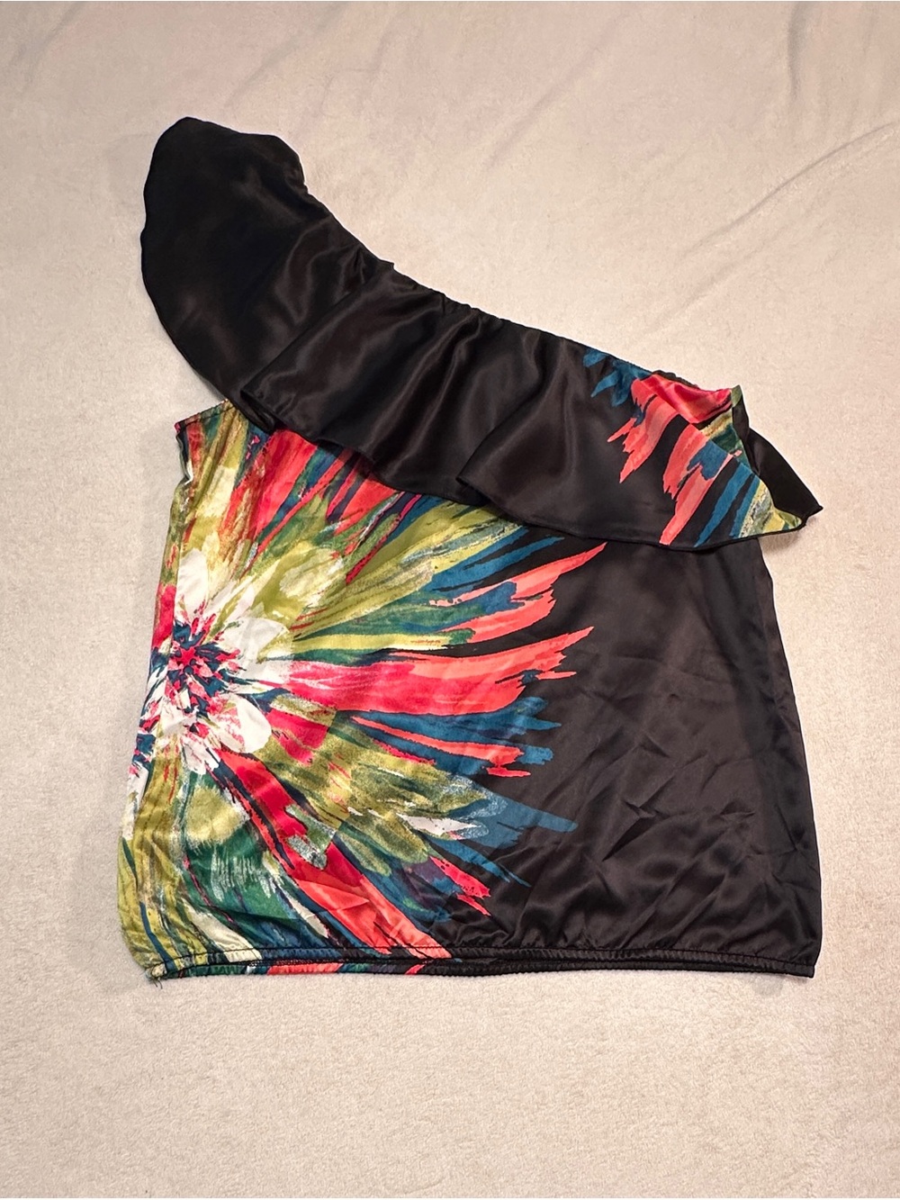 HeartSoul Black One-Shoulder Floral Ruffle Crop Top - Picture 6 of 9